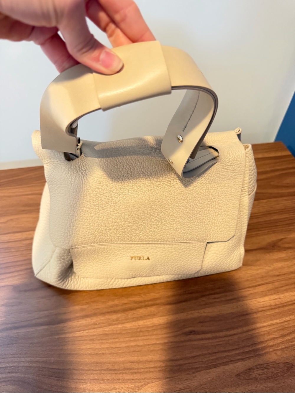 Furla Beige Pebbled Leather Top-Handle Satchel